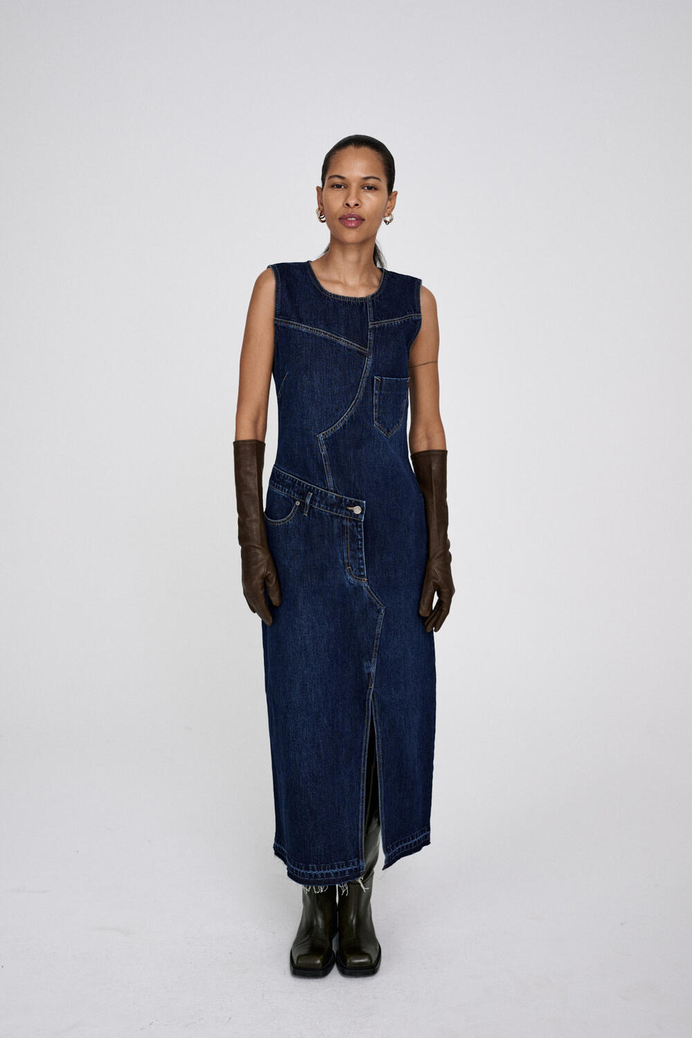 Inette lang denimkjole - Dark Washed Indigo